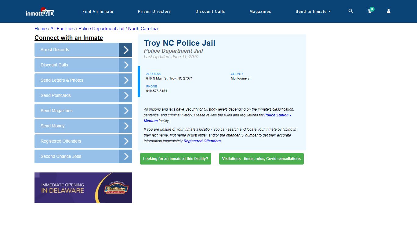 Troy NC Police Jail & Inmate Search - Troy, NC